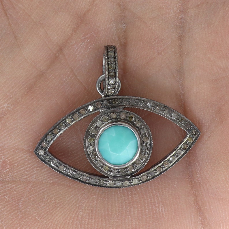 Turquoise Evil Eye Pendant Pave Diamond Evil Eye Necklace Etsy