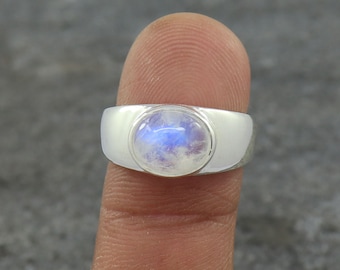 Man Moonstone Ring, Natural Rainbow Moonstone Ring, Sterling Silver Ring, Engagement Ring, Man's Pinky Ring, Engagement Band Rings for Man