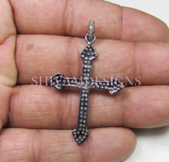 Diamond Cross Pendant Pave Diamond Designer Cross Necklace 925