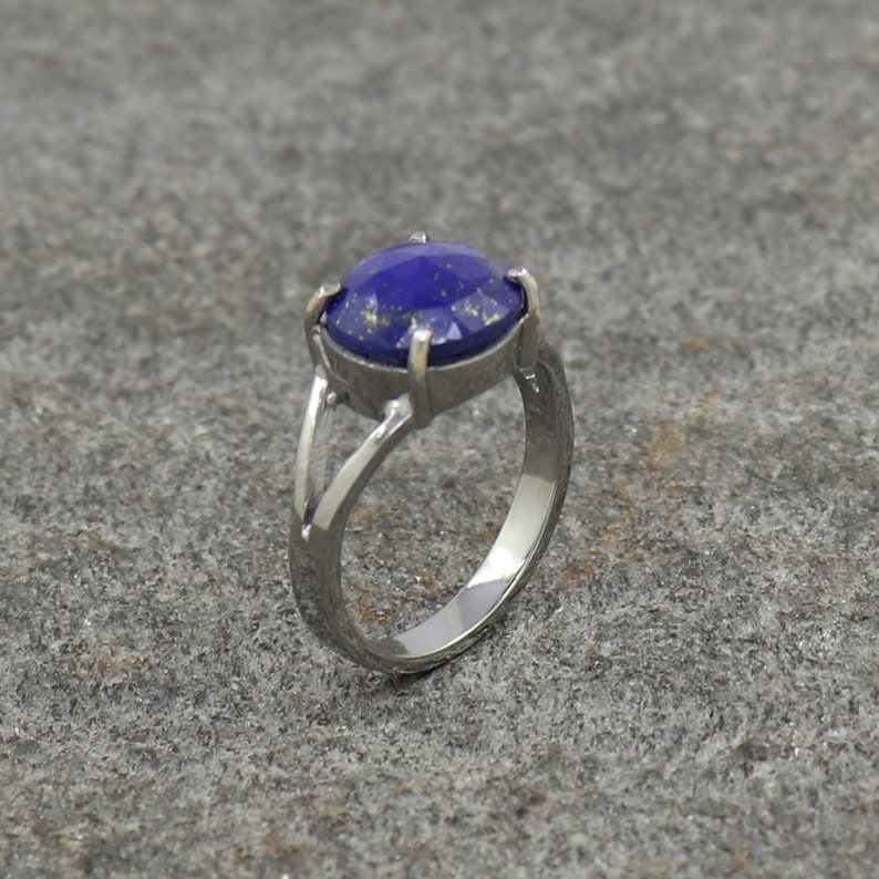 US 3 to 15 Faceted Lapis Lazuli Ring Oxidized Fine Silver Ring Unisex Silver Ring Anniversary Gift Ring for Women Statement Band Ring