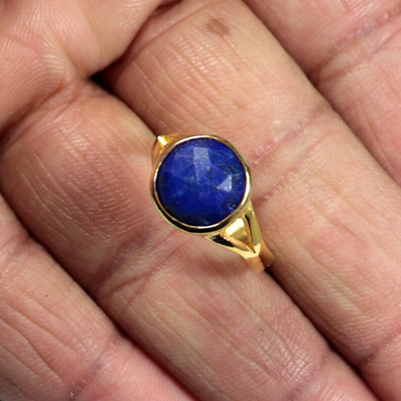 Natural Lapis Lazuli Gemstone 18K Gold Plated Ring Available in All Sizes JG82S