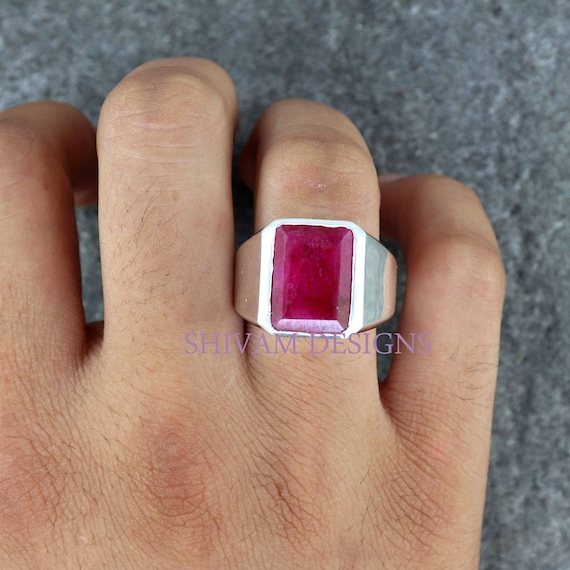 Ruby Ring Ruby Mens Ring Sterling Silver Ring Ruby Heavy