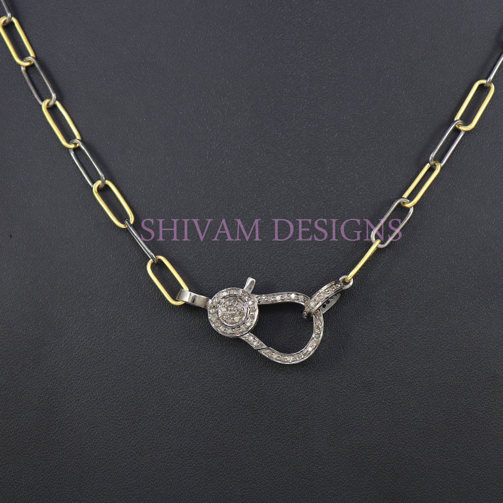 Genuine Pave Diamond Lobster Clasp Necklace Gold Plating Etsy
