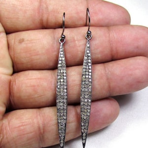 Arrow Sparkle Diamond Earrings, Pave Diamond Drop Earrings, 925 Sterling Silver Earrings, Long Vintage Diamond , Sparkle Dandling  Earrings