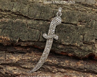 Genuine Pave Diamond Necklace, Diamond Horn Charm Necklace, Pave Sparkle Pendant, Wedding Gift for Her, 925 Sterling Silver Pendant