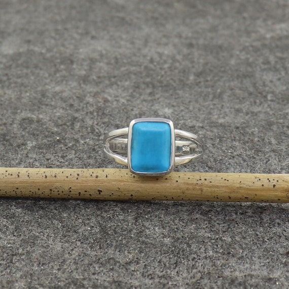 Birthstone Ring Natural Turquoise Ring 925 Sterling Silver Ring RR137 Wedding Ring for Women Prong Setting Handmade Ring Size US 6