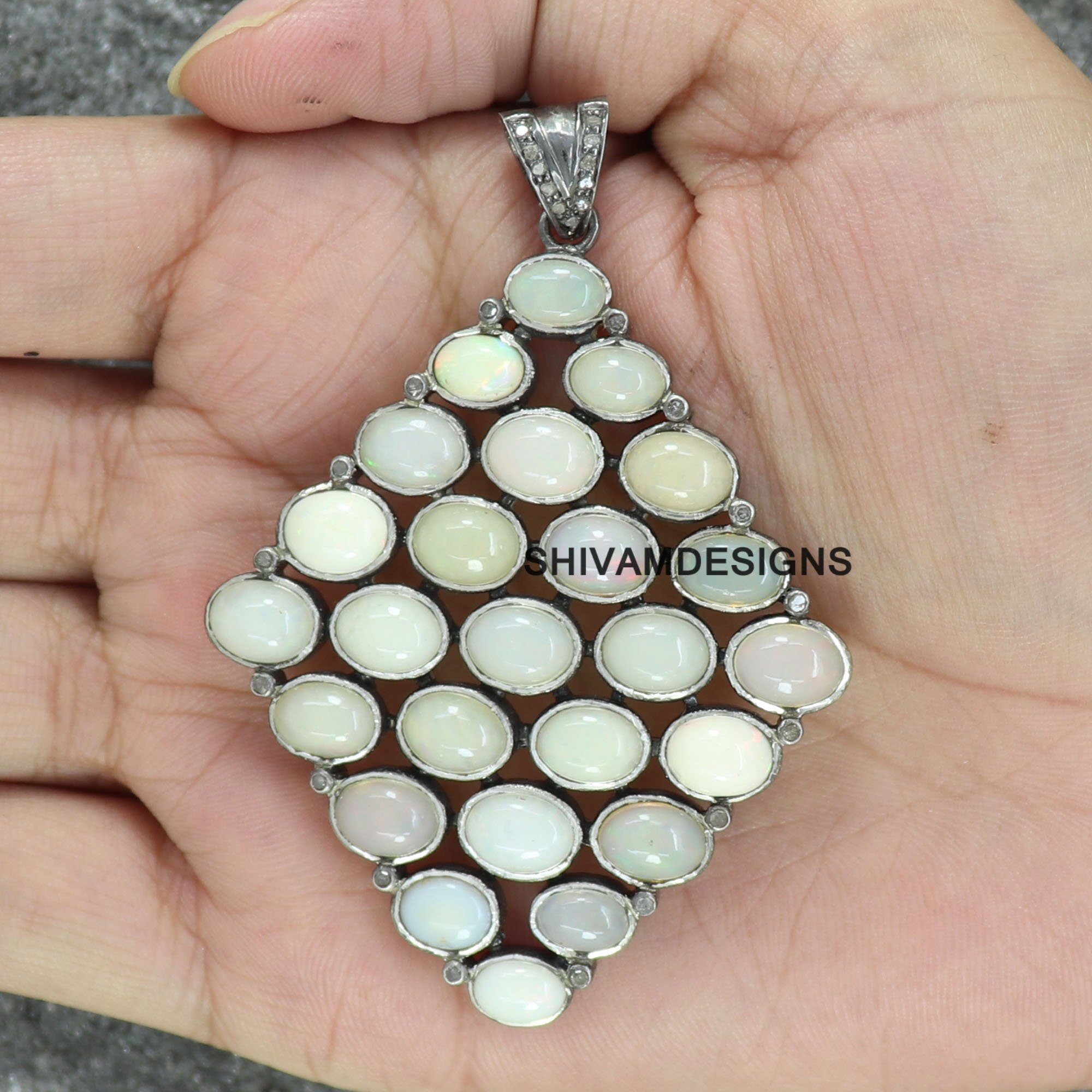 천연 파이어 오팔 펜던트 파베 다이아몬드 목걸이 솔리드 펜던트 기념일 주얼리 웨딩 펜던트 PN640-Freehip.co.kr