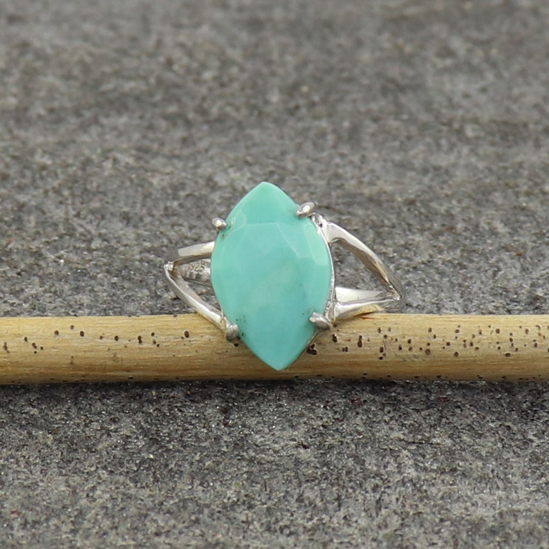 Birthstone Ring Natural Turquoise Ring 925 Sterling Silver Ring RR137 Wedding Ring for Women Prong Setting Handmade Ring Size US 6