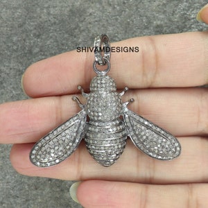 Pendentif abeille en diamants, collier breloque abeille pavé de diamants, pendentif diamant véritable, collier mouche pavé de diamants, argent sterling 925, abeille faite main