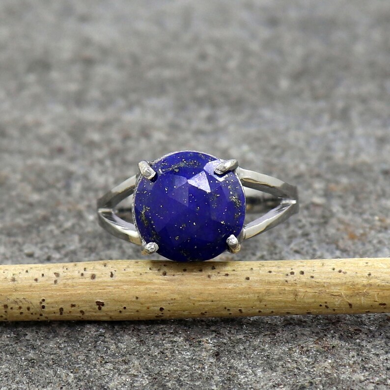 US 3 to 15 Faceted Lapis Lazuli Ring Oxidized Fine Silver Ring Unisex Silver Ring Anniversary Gift Ring for Women Statement Band Ring