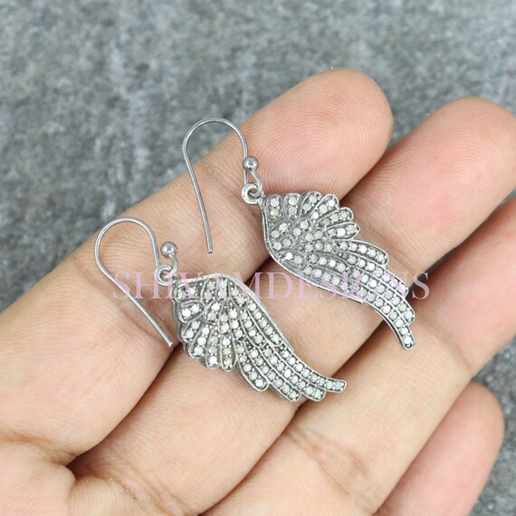 Pave Diamond Earrings Pave Diamond Wings Earrings 925 Sterling
