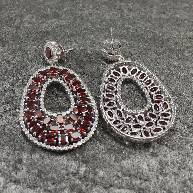 Fashion Jewelry Earrings Natural Garnet Gemstone Stud Earrings Cubic Zirconia Gemstone Earrings 925 Sterling Silver Fine Jewelry Earrings