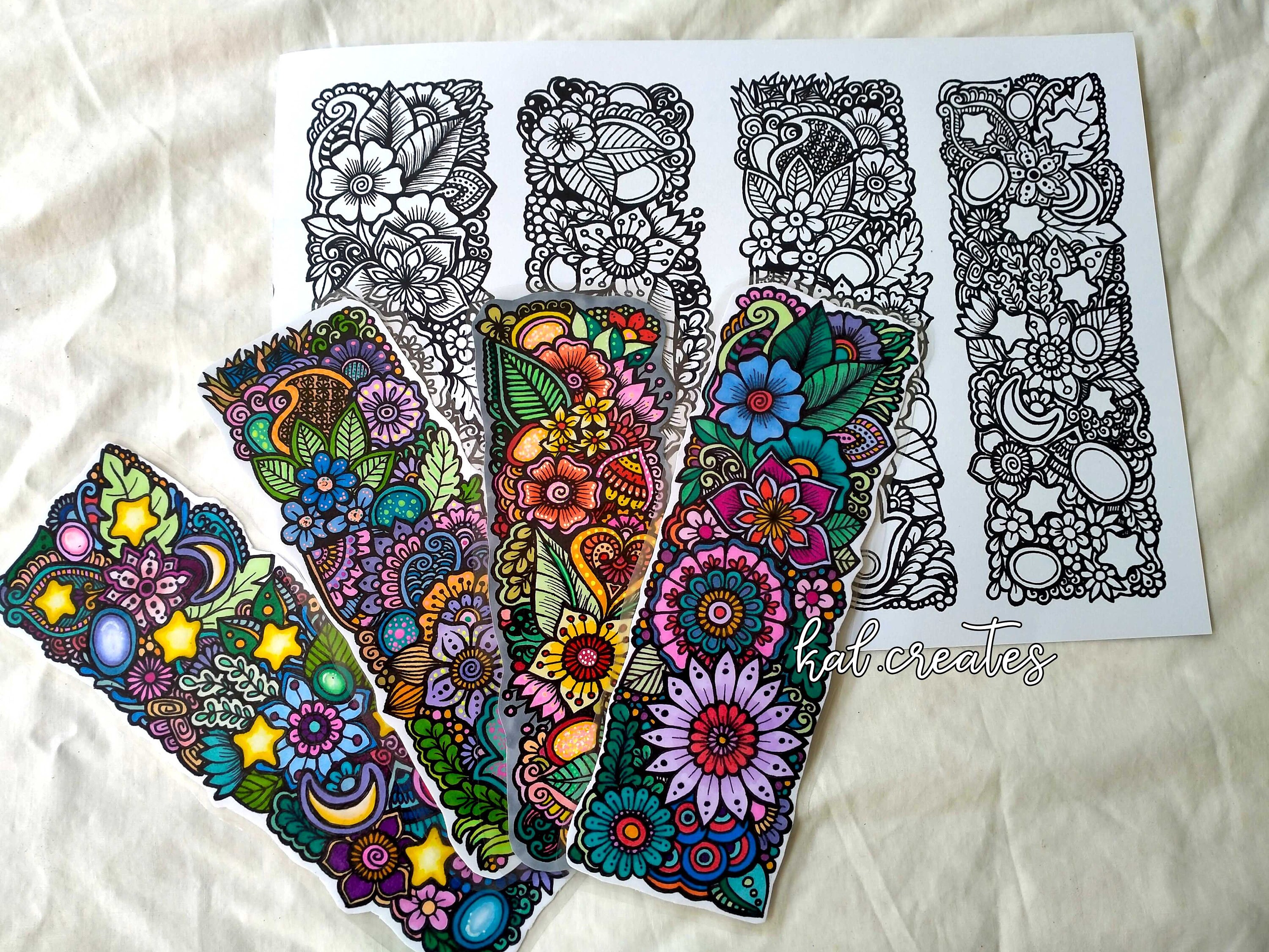 3 Sets of Coloring Bookmarks With Floral Mandala Design Digital Stamp ...