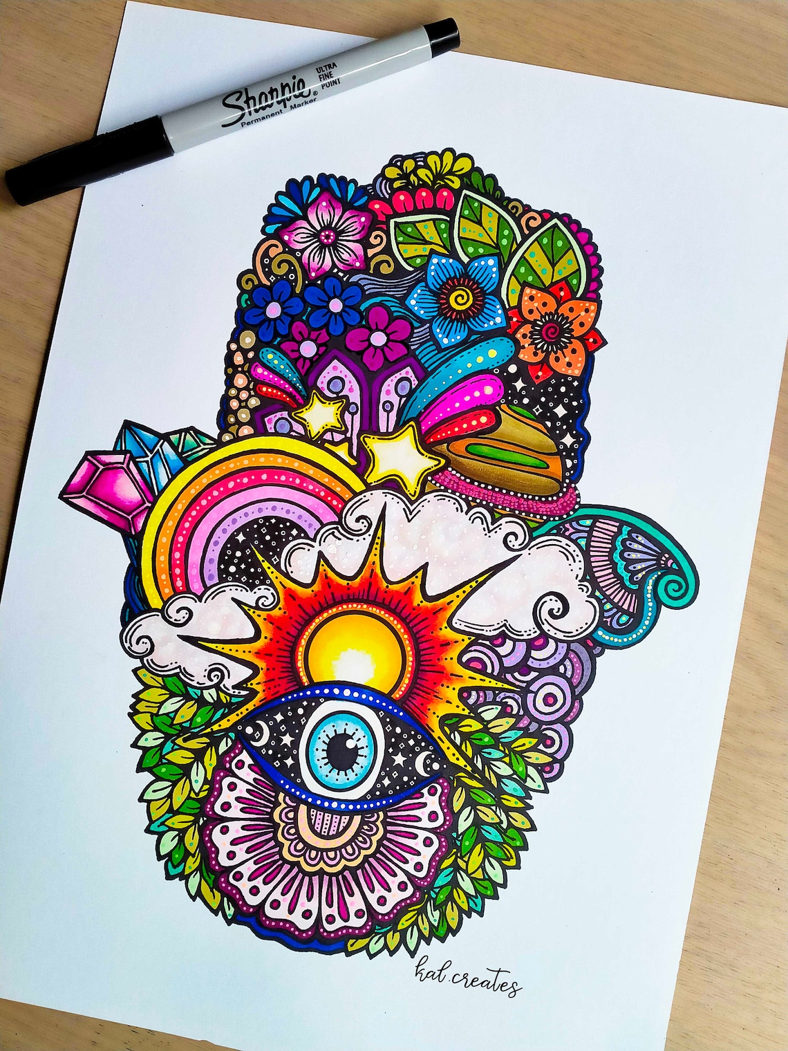 Printable Digital File coloring Page for Adults Hand Drawn Hamsa Hand ...