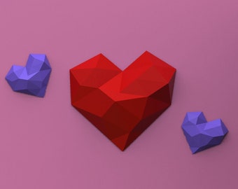 Geometric Papercraft Heart, Low Poly Heart, PDF Papercraft TEMPLATE, Wall Decoration