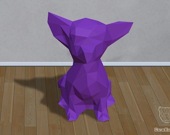 Geometric Papercraft Chihuahua, Low Poly Dog, Papercraft Chihuahua Puppy- PDF PAPERCRAFT TEMPLATE