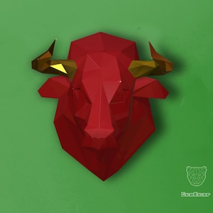 Geometric Bull Trophy Head Papercraft, Low Poly Bull, Papercraft Cow Head - PDF TEMPLATE