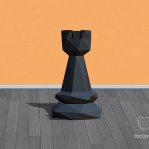 Papercraft Rook Chess Piece Template- Geometric Low Poly Rook Chess Piece - DIY PDF TEMPLATE Chess