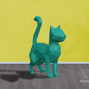 Geometric Cat Statue, Low Poly Cute Cat, Papercraft Standing Cat- PDF TEMPLATE