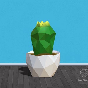 Low Poly Barrel Kaktus Pflanze Papercraft Vorlage- Geometrischer Fasskaktus, Abstrakter Kaktus- DIY PDF VORLAGE Wüstenpflanzen