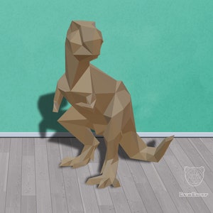 Geometric Trex 3D Papercraft, Low Poly Dino, 3D Trex Dinosaur - PDF DIY TEMPLATE