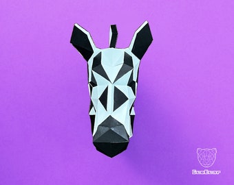 Geometric Paper craft Zebra, 3D Low Poly Zebra, PDF TEMPLATE, Paper craft Zebra