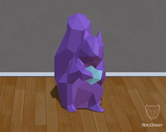 Papercraft Low Poly Squirrel - Geometric Squirrel, Abstract - DIY PDF TEMPLATE