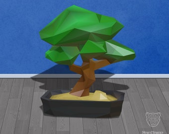 Papercraft Low Poly Bonsai Tree - Geometric Tree, Abstract Bonsai - DIY PDF TEMPLATE