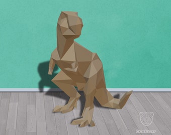 Geometric Trex 3D Papercraft, Low Poly Dino, 3D Trex Dinosaur - PDF DIY TEMPLATE