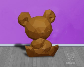 Ours en peluche géométrique Papercraft, Low Poly Teddybear, Papercraft Baby Bear - MODÈLE PDF