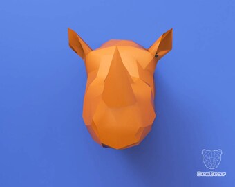 Geometric Paper craft Rhino, 3D Low Poly Rhino, PDF TEMPLATE, Paper craft Rhino