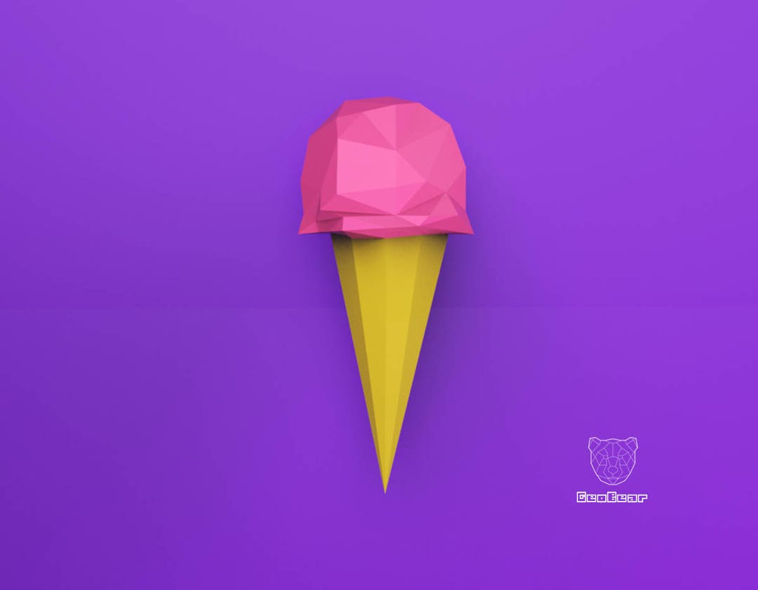 Geometric Paper Craft Ice Cream, 3D Low Poly Ice Cream, PDF TEMPLATE ...