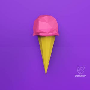 Geometric Paper craft Ice Cream, 3D Low Poly Ice cream, PDF TEMPLATE, Paper craft Ice cream