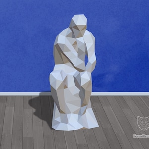 Geometric Papercraft Thinking Dude, Low Poly Sculpture, PDF TEMPLATE, Thinking man