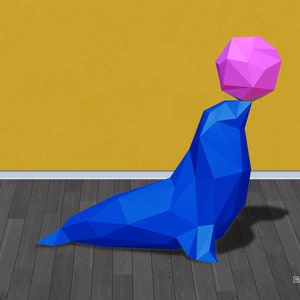 Low Poly Sea with Ball Papercraft Template- Geometric Seal, Abstract Seal - DIY PDF TEMPLATE