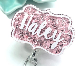Retractable ID name badge holder New Full Rhinestones Sweet Heart