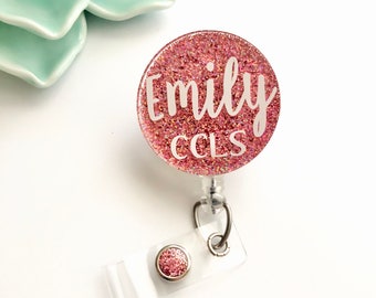 Nurse badge reel - RN -Lpn - CNA - Np - glitter badge reel - name badge - personalized - ID card holder - retractable - medical id