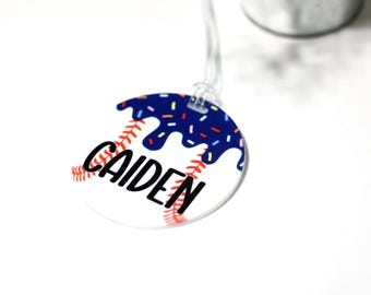 Ice Cream Drip Baseball Keychain: Personalized Sports Bag Tag