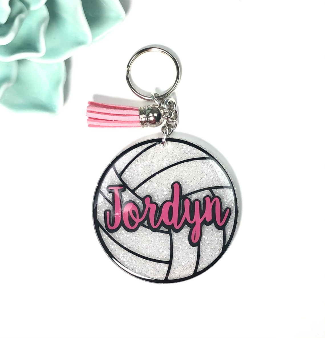 Volleyball Keychain Glitter Personalized Volleyball Team Etsy