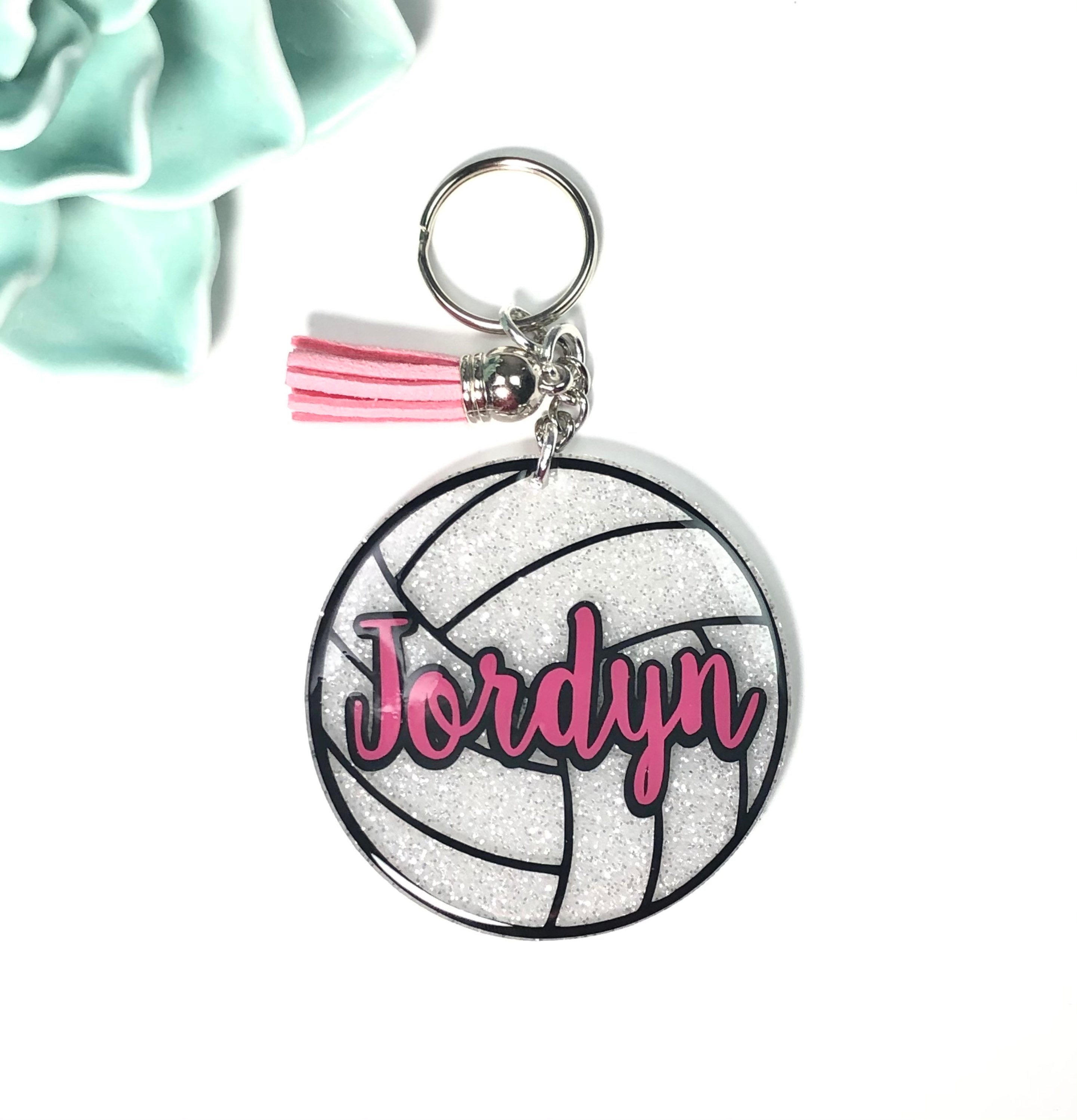 Volleyball Keychain Glitter Personalized Volleyball Team Etsy
