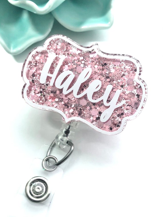 Name Badge Reel Glitter Badge Reel Name Badge Custom Etsy