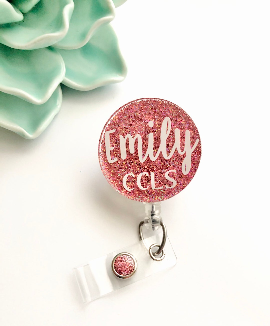 Custom Glitter Name Badge Reel For Nurses - Personalized Retractable ID Holder For Medical Assistants, CNA, RN - View #7