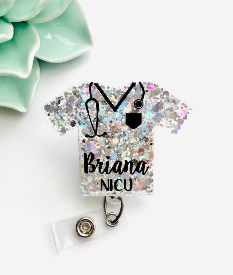 Id name badge Np Micu Icu scrub top glitter badge Rn- Picu nurse scrubs Lpn Ota Nicu - Pacu Scrub life badge reel