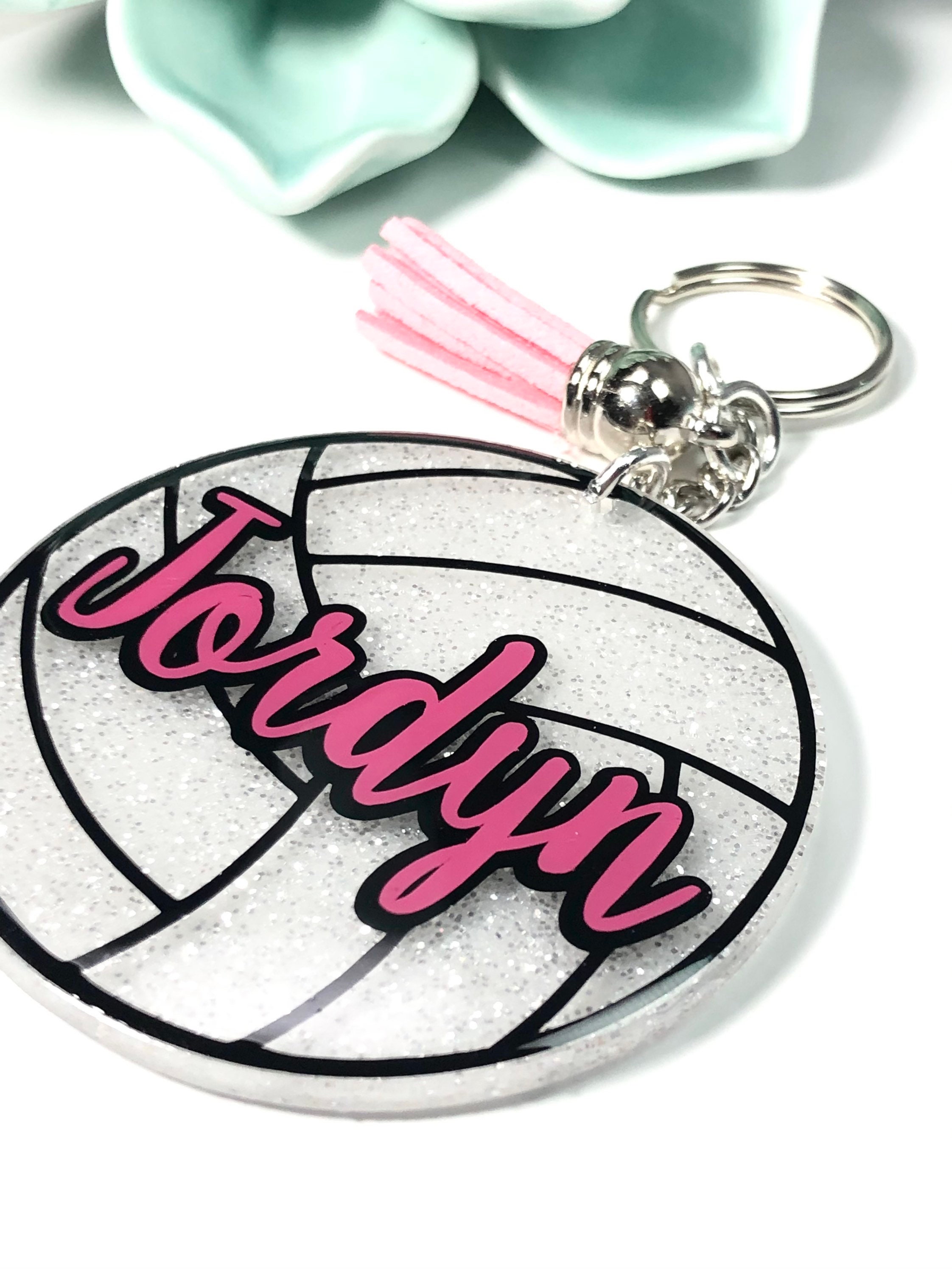 Volleyball Keychain Glitter Personalized Volleyball Team Etsy