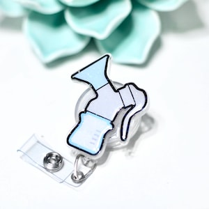 Breast pump badge reel - lactation nurse  - labor and delivery - lactation consultant - id holder - glitter retractable reel - mother baby