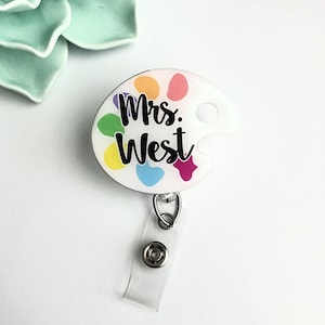 Art teacher badge reel - teacher gifts - Id holder - art teacher gifts - paint badge reel - art paint pallet badge holder - personalized