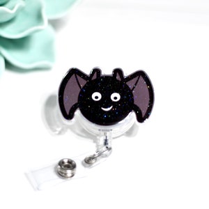 Cute Halloween bat badge reel - fall badge reel - glitter retractable reel - id badge holder - medical ID card - key card holder -