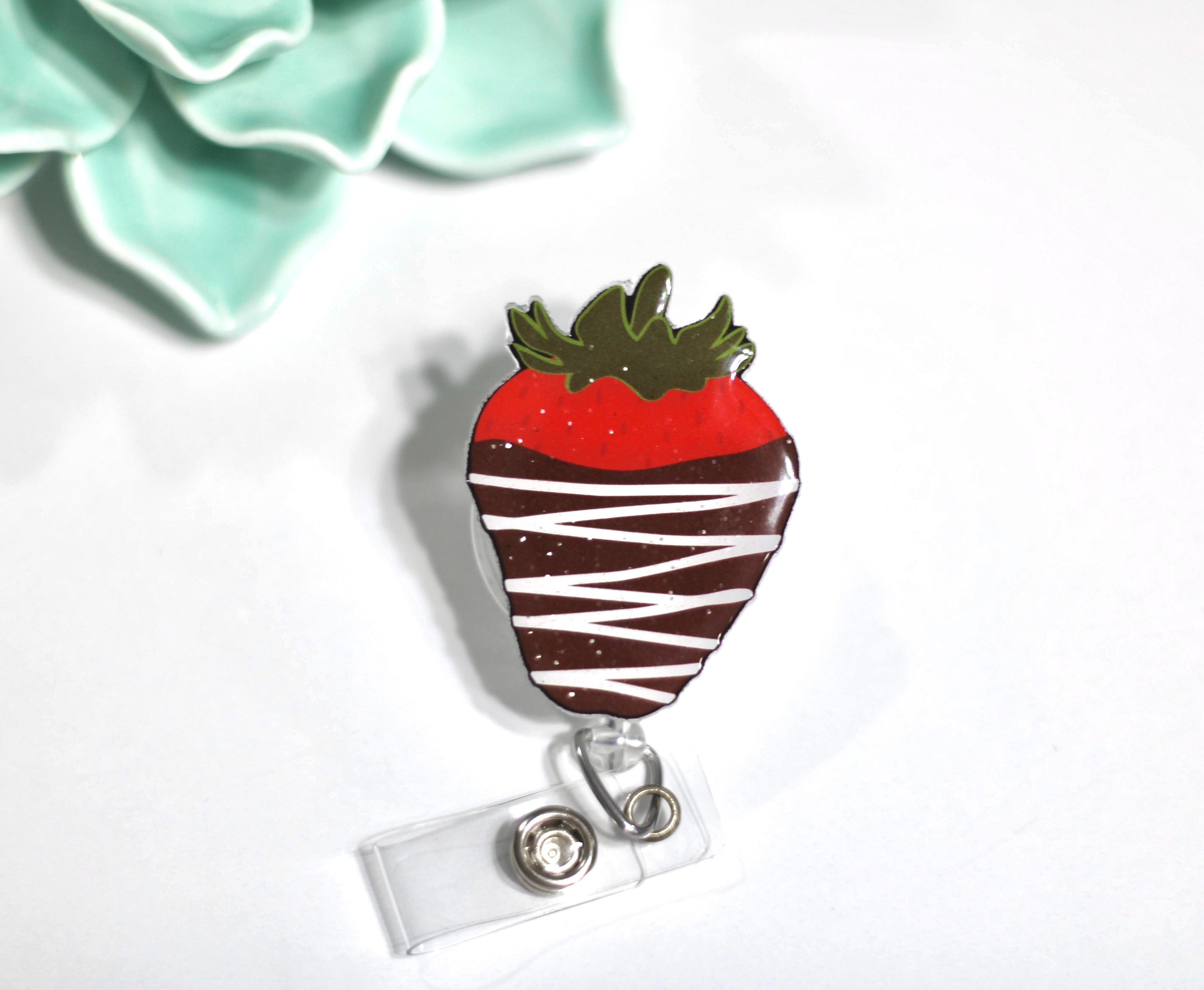 Chocolate Covered Strawberry Badge reel-Valentine's Day Badge Holder - Teacher Gifts - Nurse Badge Holder - Pediatrics - Labor 