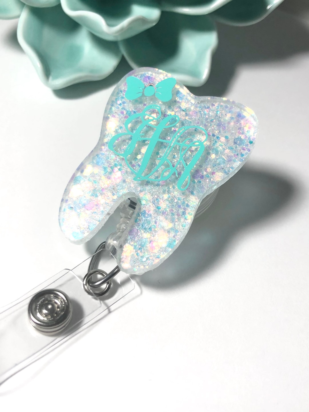 Monogram Tooth Badge Reel Dentist Badge Reel Orthodontist Dental