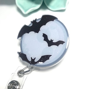 Bats and moon badge reel - moonlight - Halloween - fall badge reel - glitter - medical ID card - teacher gifts - nurse gifts - key card